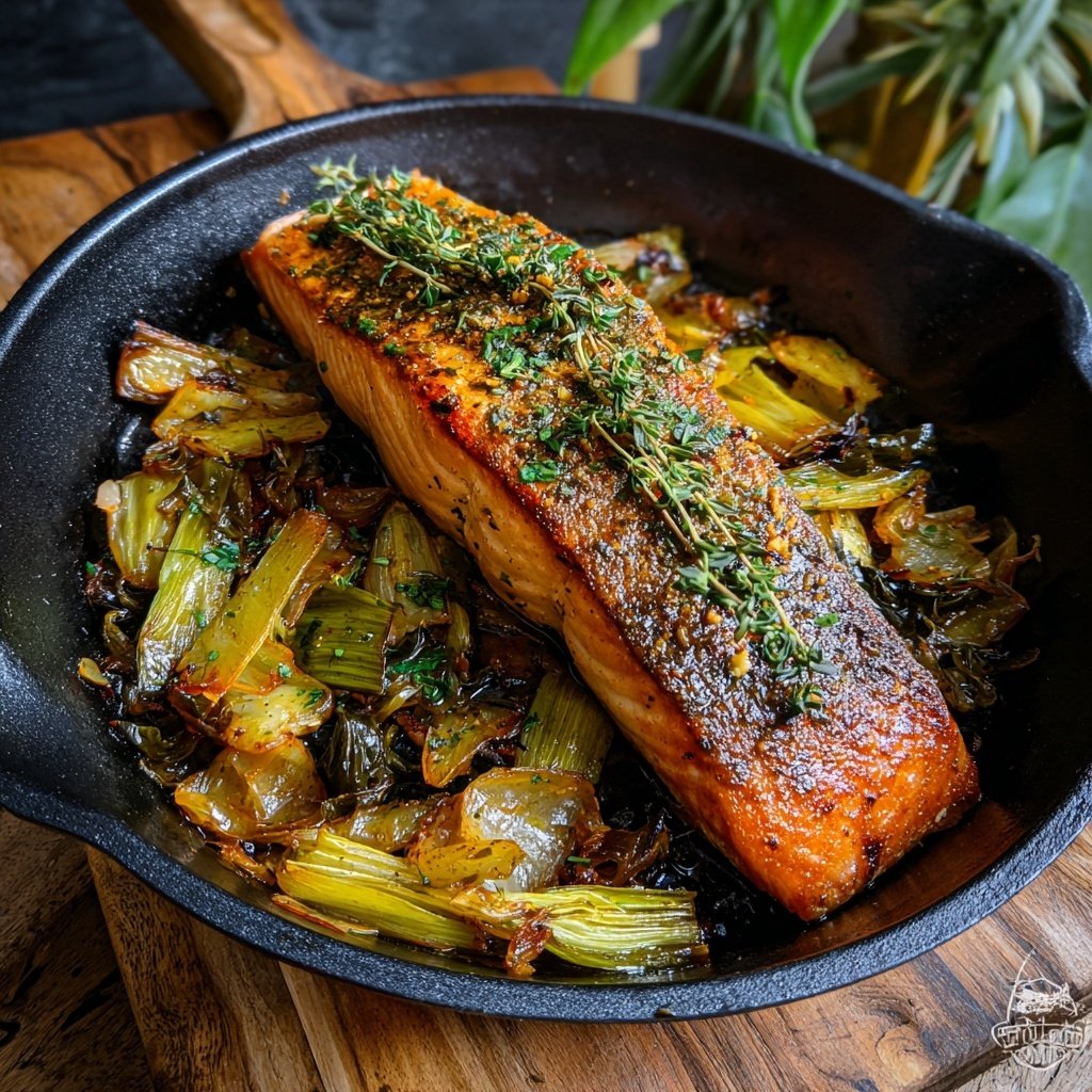 One-Pan Roast Salmon with Leeks