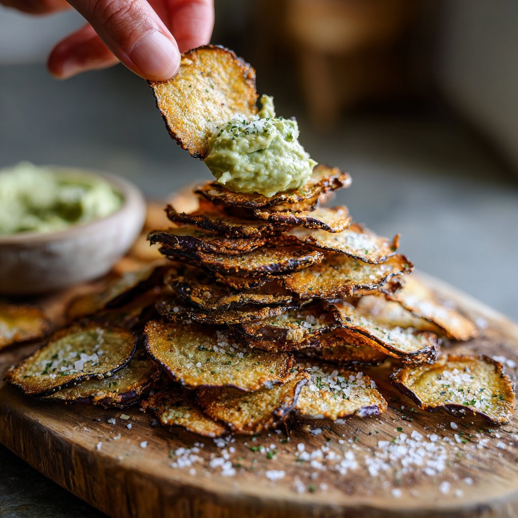 Eggplant Chips with Avocado Dip