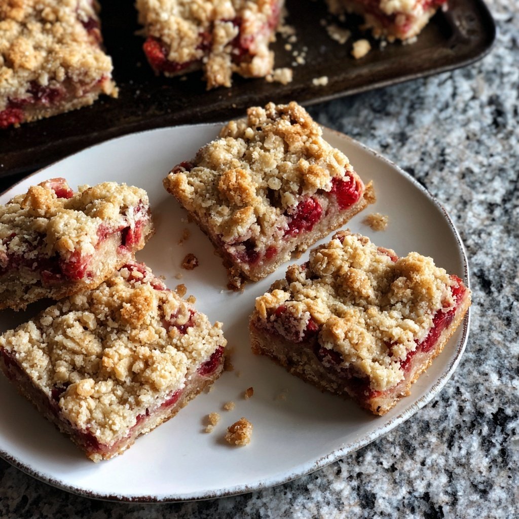 Rhubarb Strawberry Crisp Bars