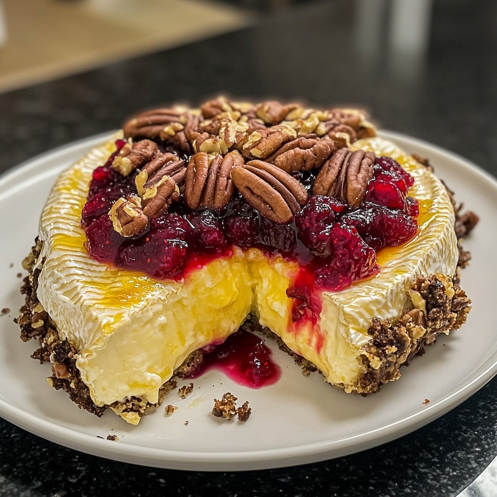 Baked Brie with Cranberry Sauce and Pecans