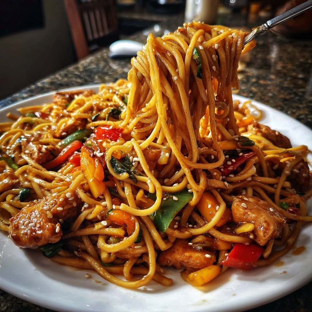 Asian Sesame Chicken Noodles Stir-Fry