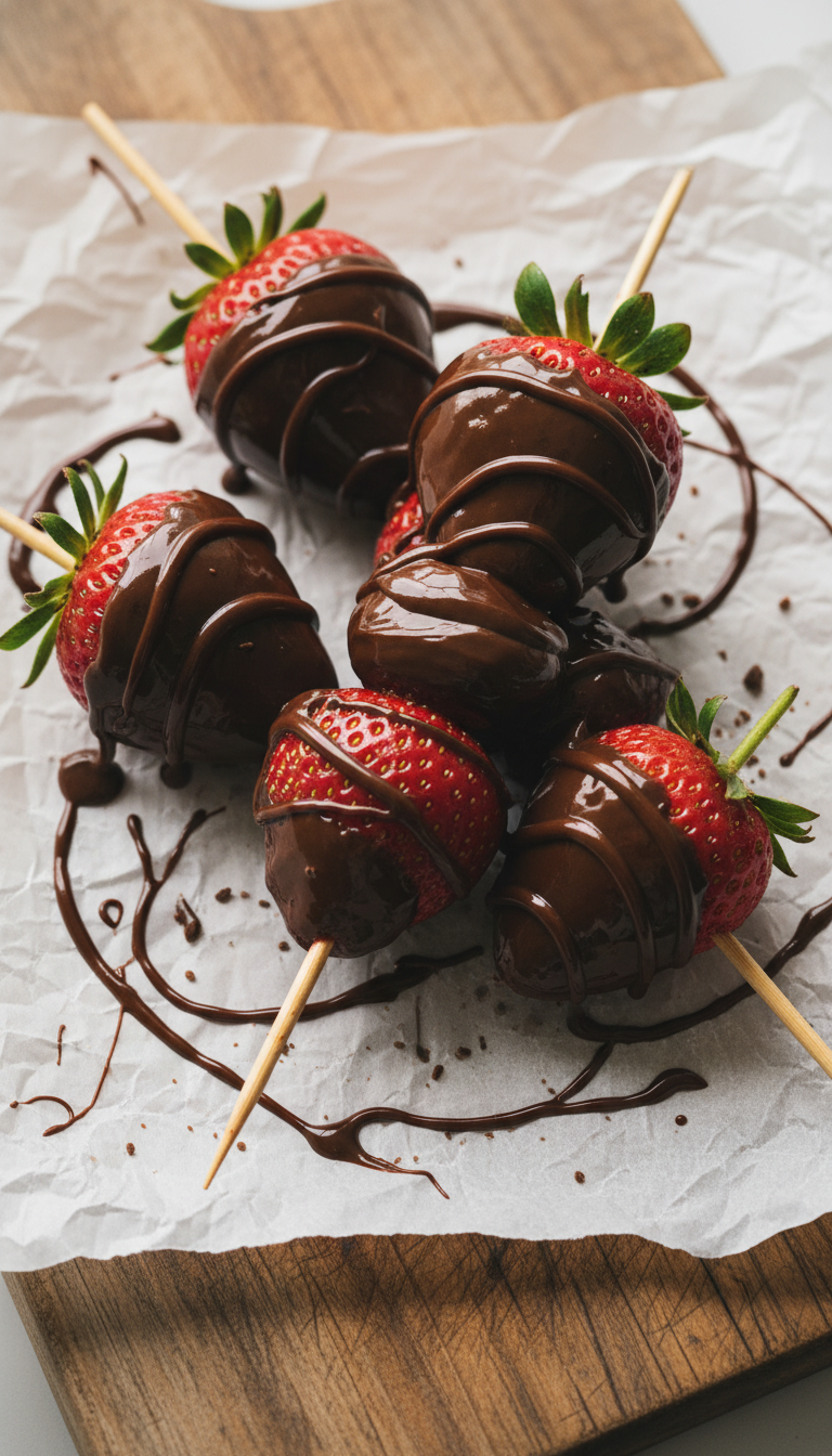 Chocolate Drizzled Strawberry Skewers