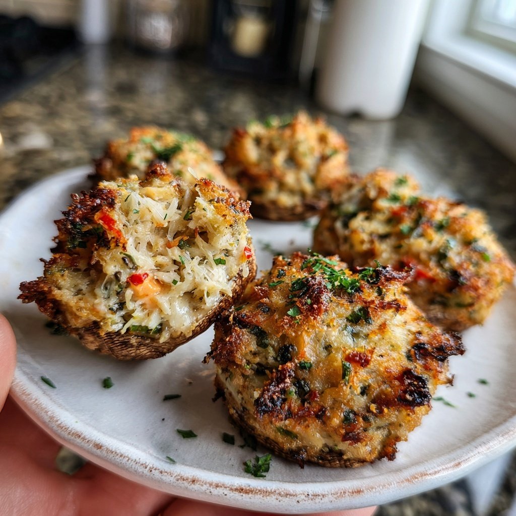 Crab Cake Stuffed Mushrooms