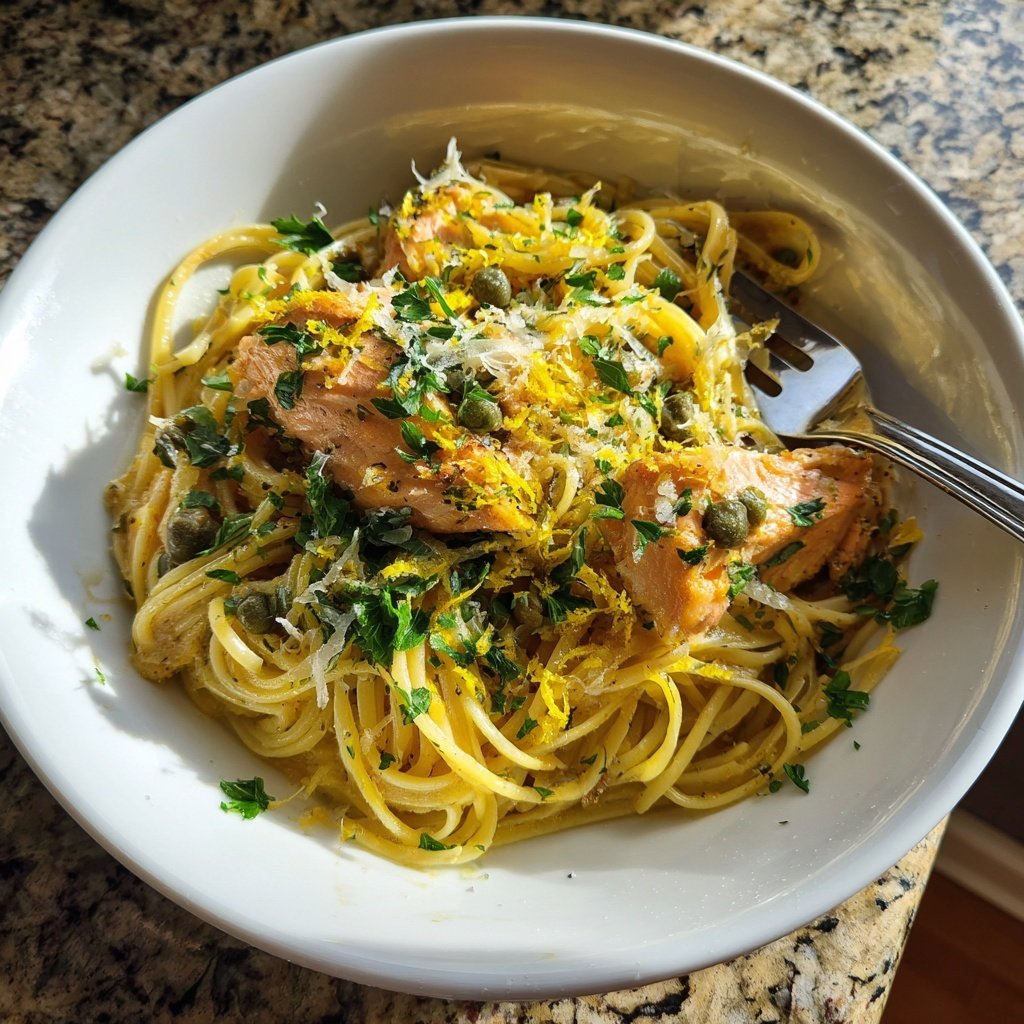 Lemon Caper Salmon Pasta