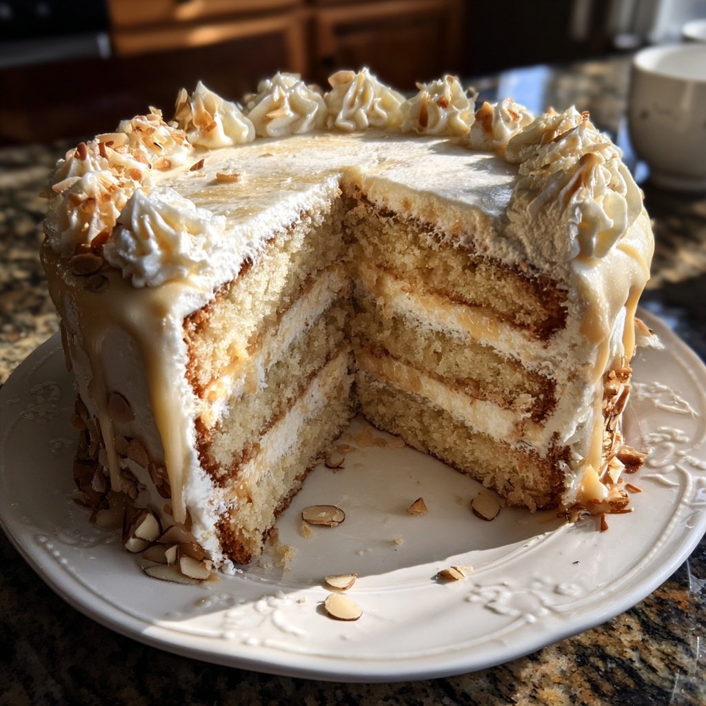 Vanilla Almond Layer Cake with Whipped Frosting